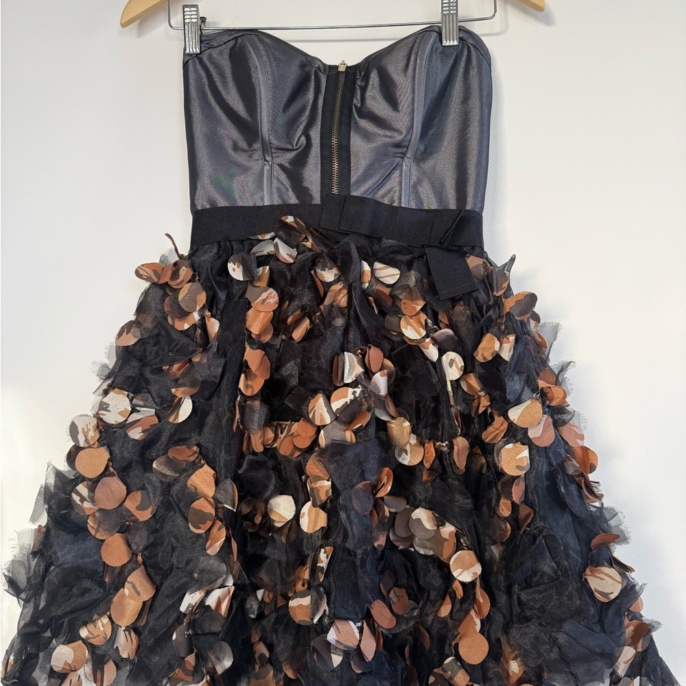 Corset Mini Dress Strapless 3D Floral Petal Skirt Size 6 Whimsigoth Leopard